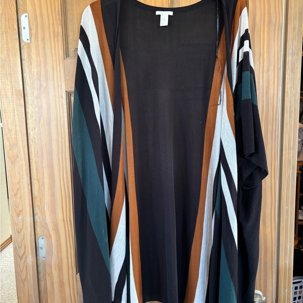 Striped Black and Brown Open Cardigan